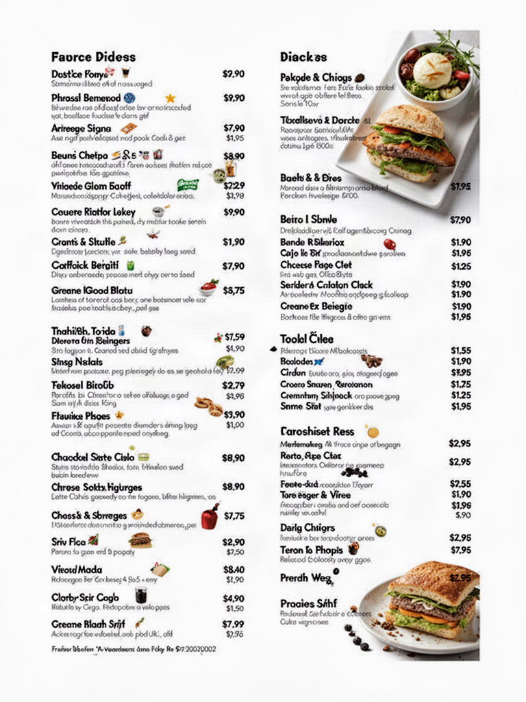 Crowded café menu before redesign
